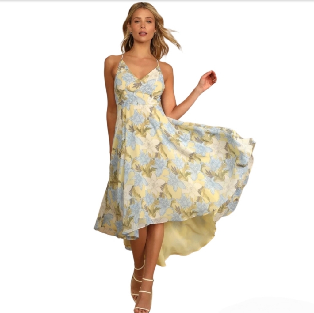 Nwt Lulu's Yellow Blue Floral Dress Size Small